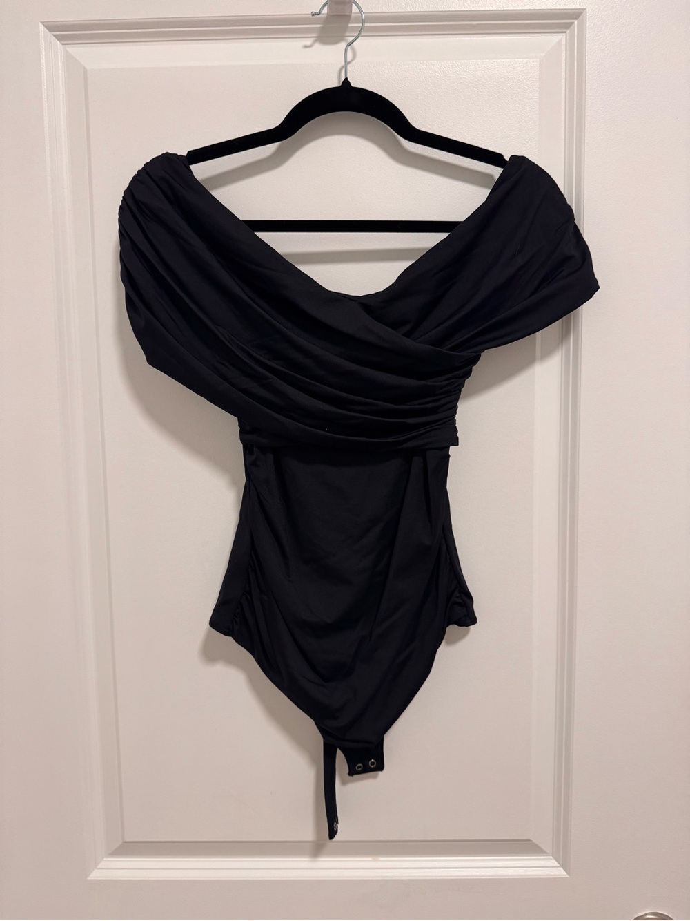 Abercrombie & Fitch Black Off-Shoulder Draped Bodysuit